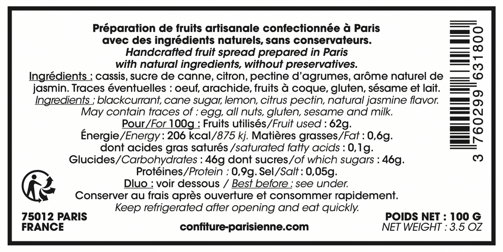 Confiture Cassis Jasmin