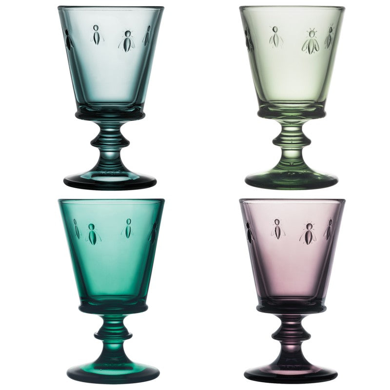 Set de 4 verres à pied Abeille 4 couleurs assorties