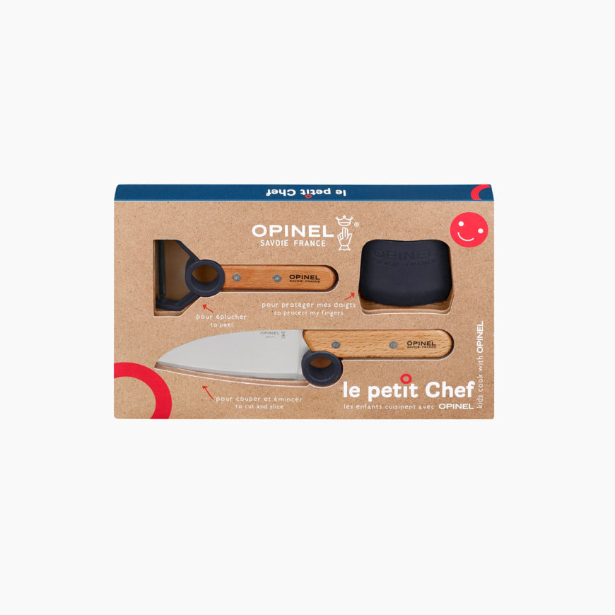 Le coffret de cuisine pour enfant "Le Petit Chef" Rouge contient le couteau, l'éplucheur, le protège-doigts