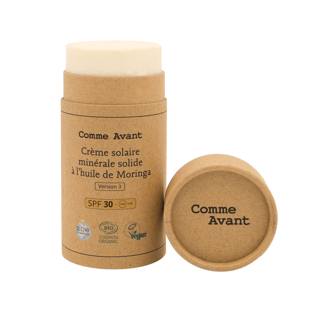 Protector solar mineral sólido SPF30 con aceite de Moringa orgánico