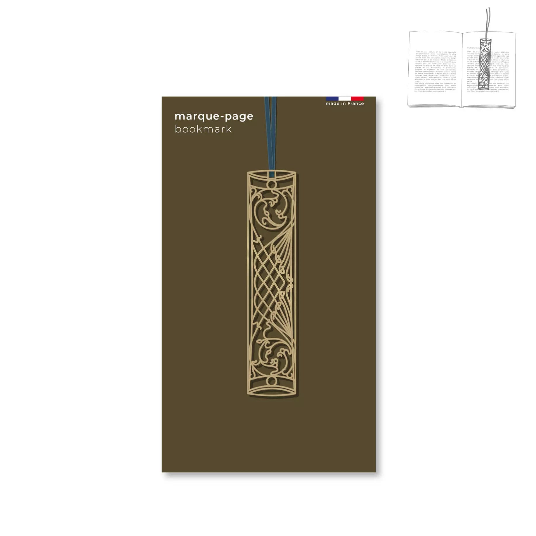 Marque-page ruban en métal doré Arabesque Art nouveau