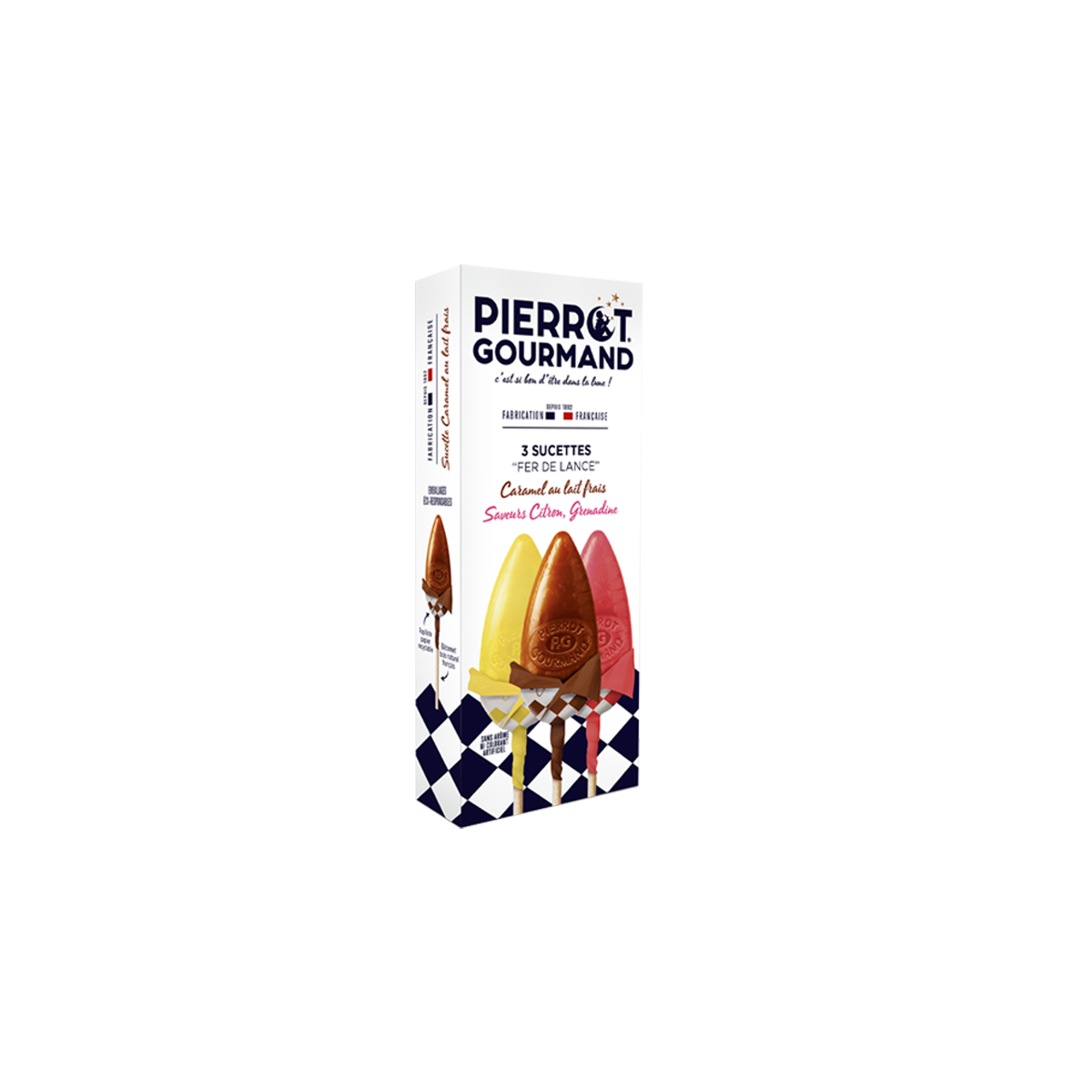 Étui de 3 sucettes Fer de lance Pierrot Gourmand