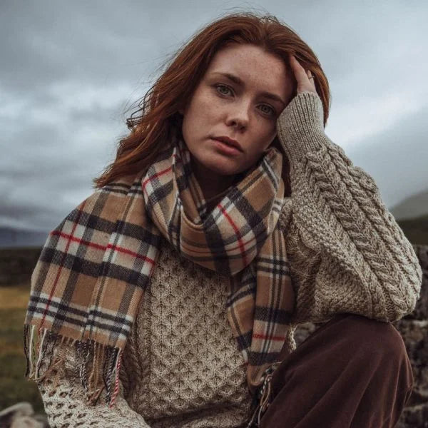 Écharpe Mérinos Tartan Camel Classique