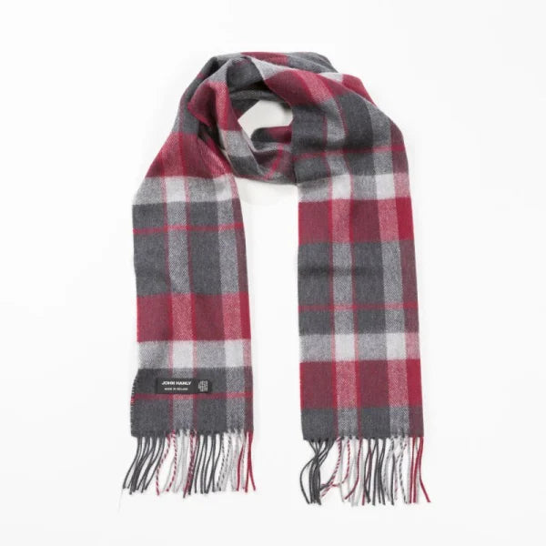 Écharpe Mérinos Damier Charbon Argent Rouge