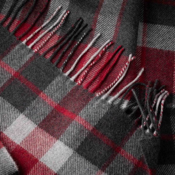 Écharpe Mérinos Damier Charbon Argent Rouge