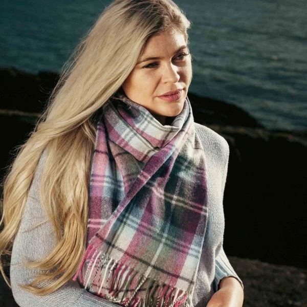 Écharpe Mérinos Carreaux Vert Bleu Rose - John Hanly