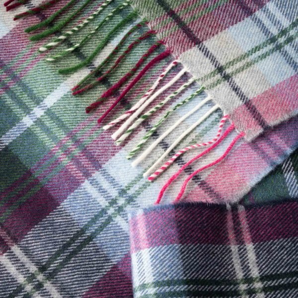 Écharpe Mérinos Carreaux Vert Bleu Rose - John Hanly