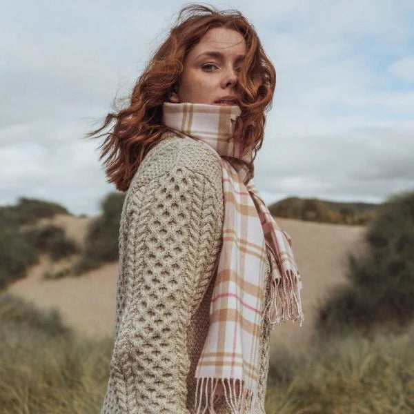 Écharpe Mérinos Carreaux Rose et Blanc