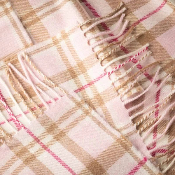Écharpe Mérinos Carreaux Rose et Blanc