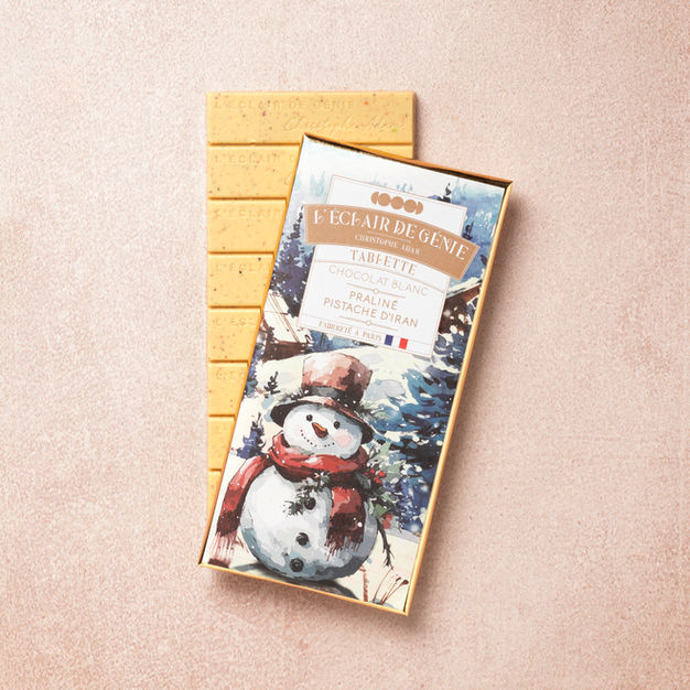 Tablette Chocolat blanc Praliné pistache d'Iran de Noël