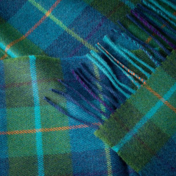 Écharpe Mérinos Carreaux Denim Vert