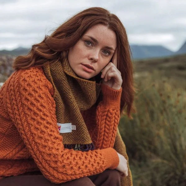 Écharpe Mérinos Cachemire Chevrons Moutarde