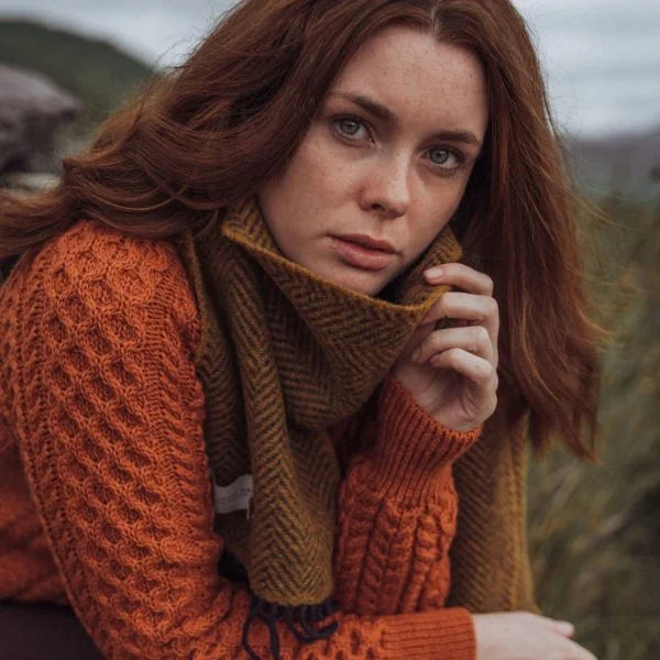 Écharpe Mérinos Cachemire Chevrons Moutarde