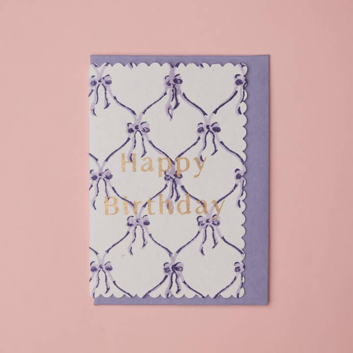 Carte Block Print - Happy Birthday Nœuds Violet Meringue