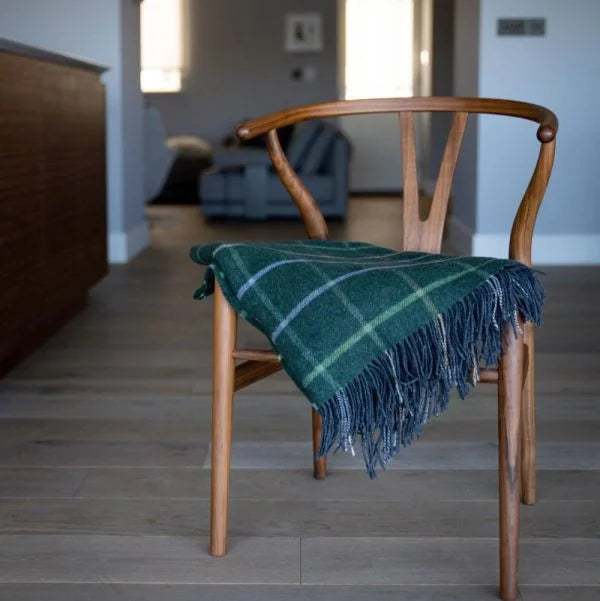 Plaid En Laine D'agneau Mérinos Carreaux Vert - John Hanly