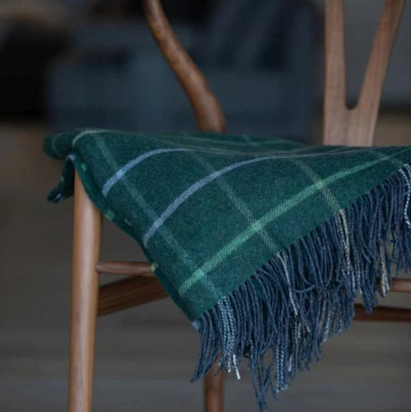Plaid En Laine D'agneau Mérinos Carreaux Vert - John Hanly