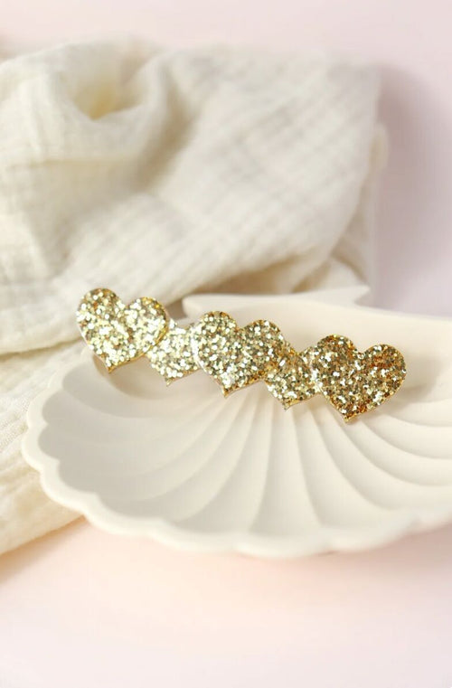5-heart gold glitter hair clip