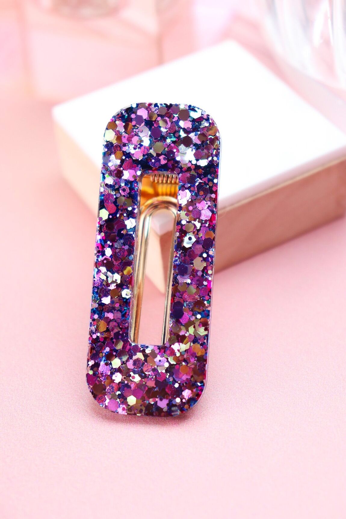Barrette rectangle paillettes
