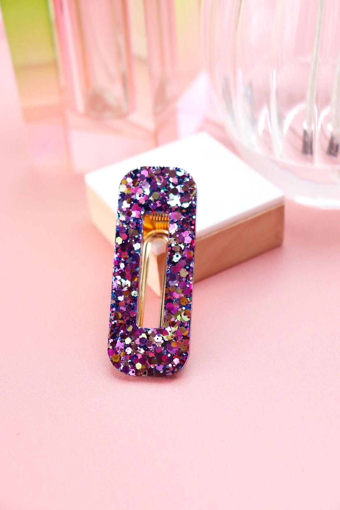 Barrette rectangle paillettes