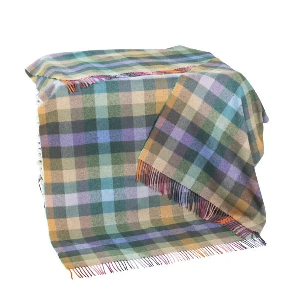 Plaid en Laine Damier Marine Gris Bleu