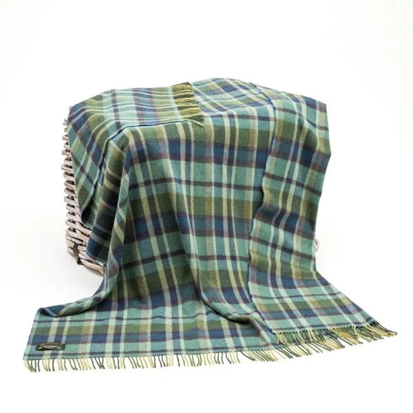 Plaid en Laine Carreaux Vert et Tartan Bleu