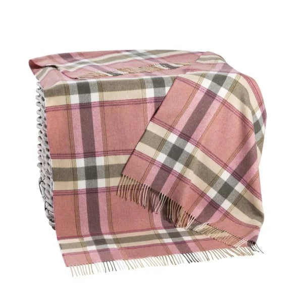 Plaid En Laine D'agneau Carreaux Rose Beige Loden Guard