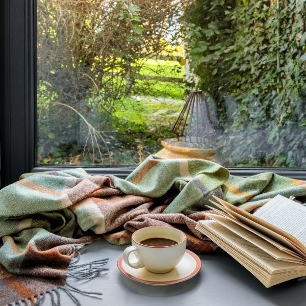 Plaid en Laine D'agneau Carreaux Vert Marron Orange Crème - John Hanly