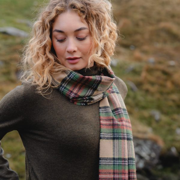 Écharpe Mérinos Carreaux Vert Marron Charbon Camel - John Hanly