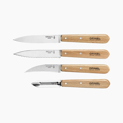 set couteau hetre nature opinel