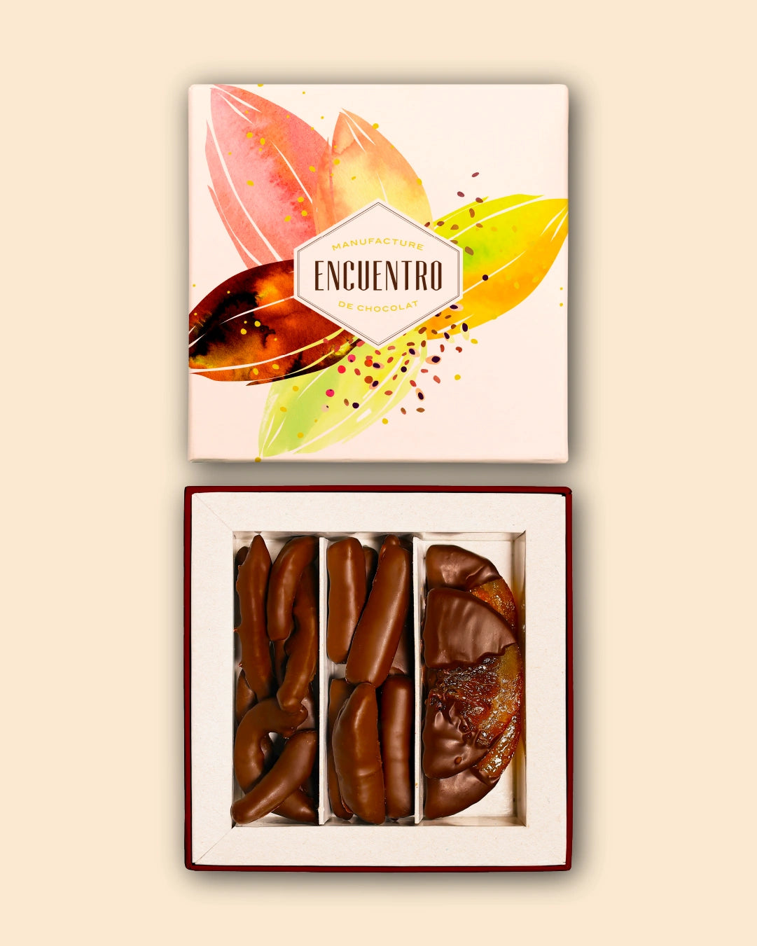 Assortiment Fruits confits enrobés de chocolat 70% Pérou