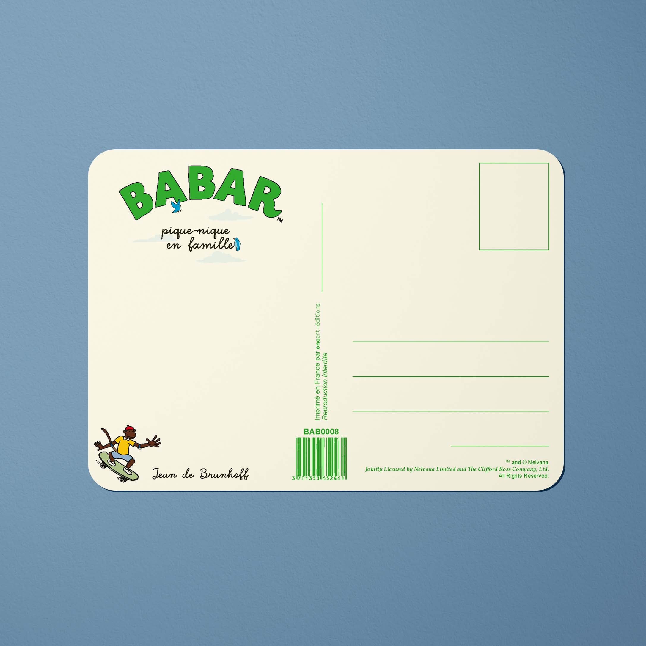 Carte postale Babar - Pique-nique en famille