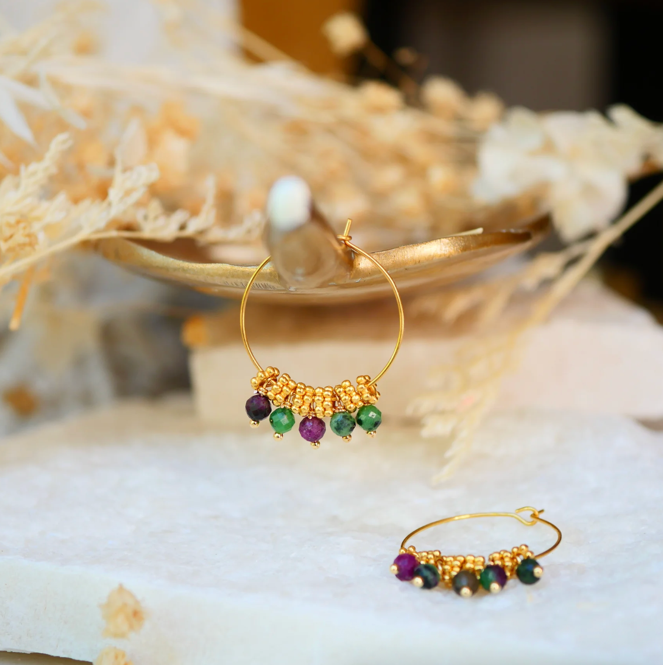 Boucles d'oreilles créoles Drishti Rubis Zoisite