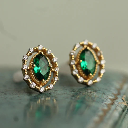 Boucles d'oreilles antique ovale Émeraude