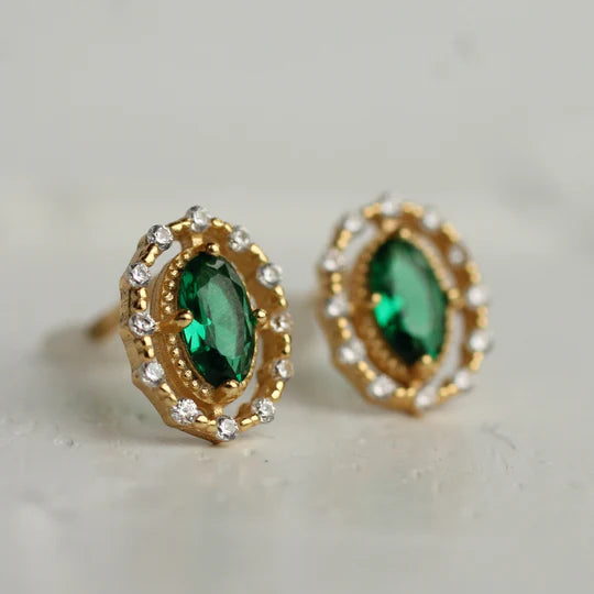 Boucles d'oreilles antique ovale Émeraude