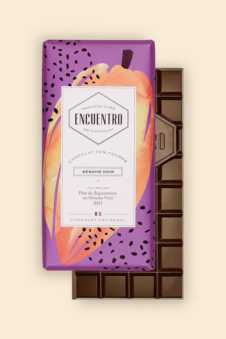 Tablette Chocolat Noir 70% Fourrée au Sésame Noir