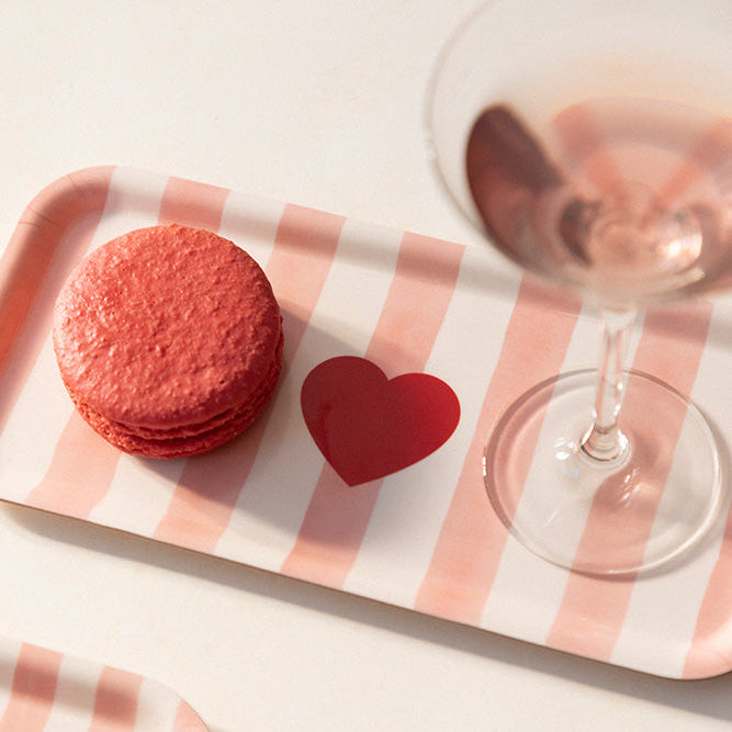 Plateau à café Coeurs rayures roses