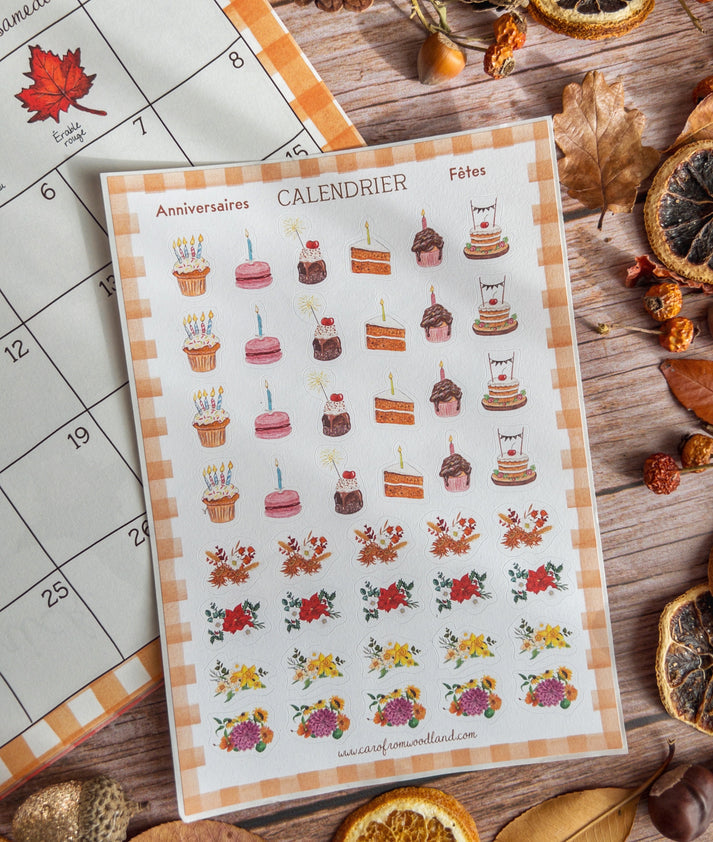 Planche de stickers pour calendrier