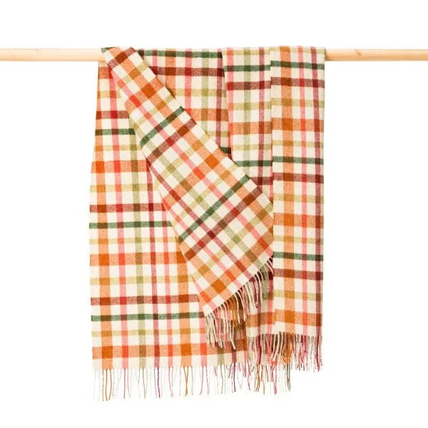 Plaid en Laine Carreaux Beige Vert Rouille Marron