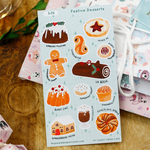 Feuille de stickers de Noël Desserts festifs