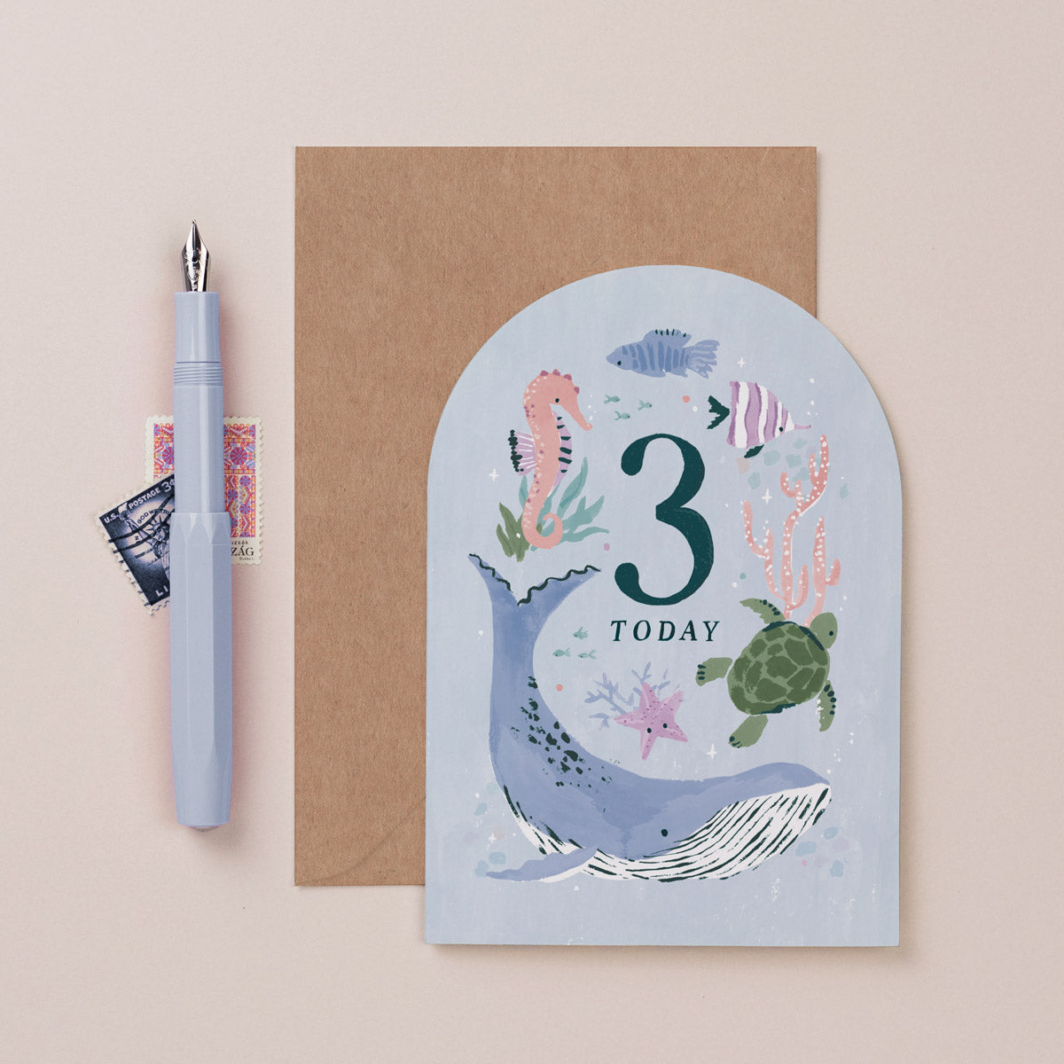 Carte anniversaire 3 ans fonds marins Sister Paper Co.