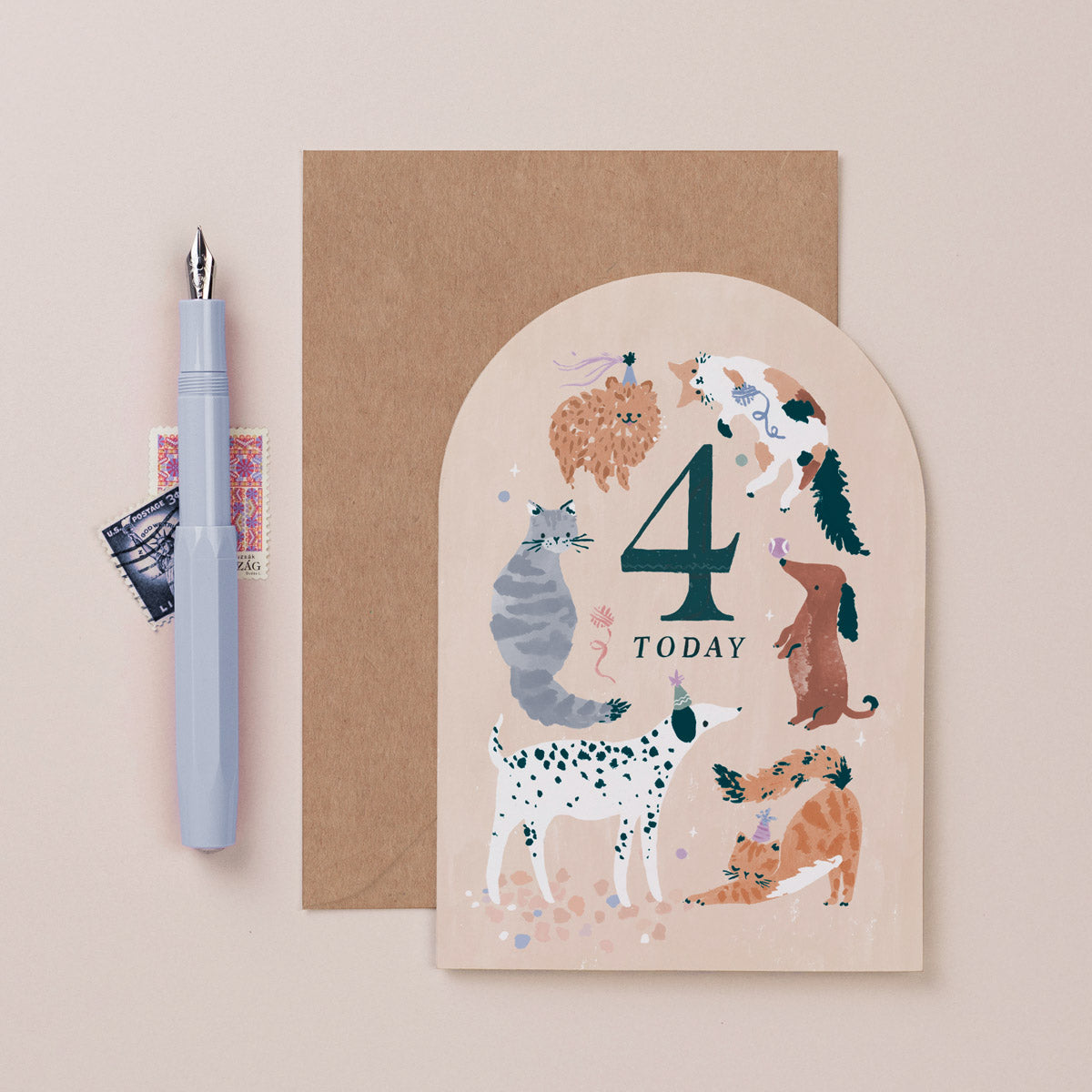 Carte anniversaire 4 ans chiens et chats Sister Paper Co.
