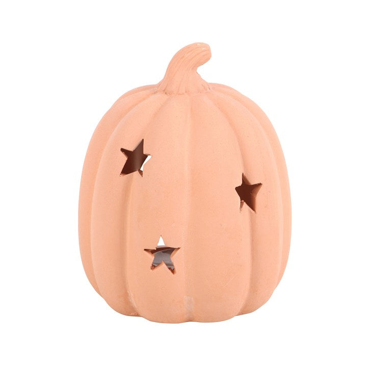 Portavelas de terracota con forma de estrella y calabaza