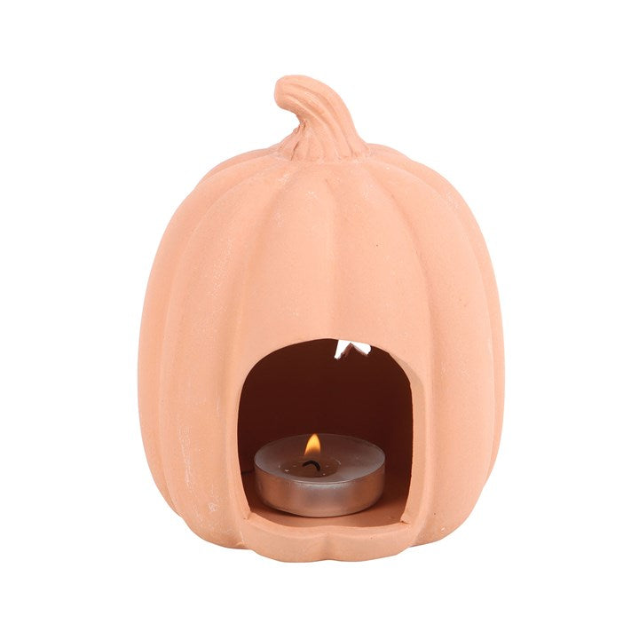 Portavelas de terracota con forma de estrella y calabaza
