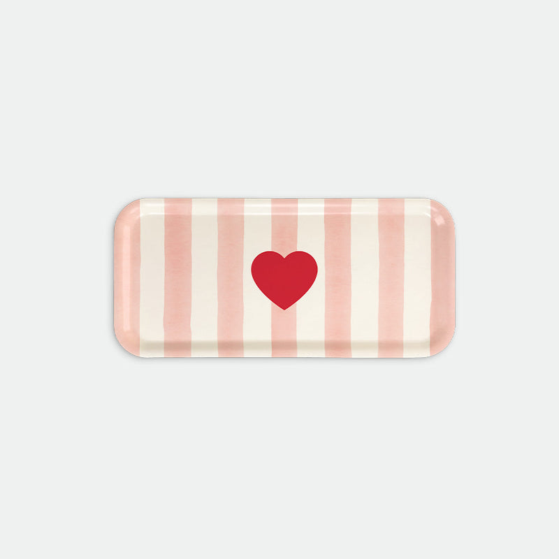 Plateau à café Coeurs rayures roses