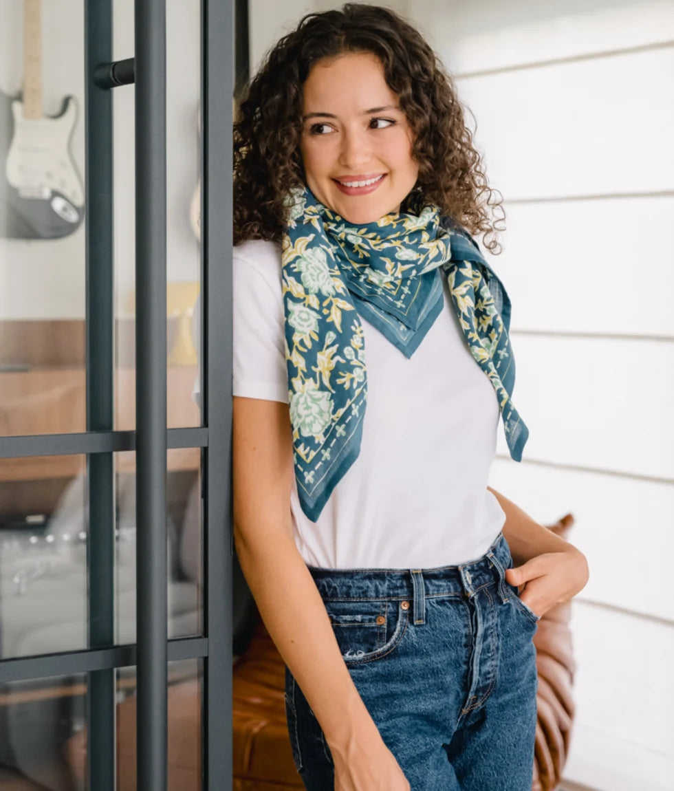 Foulard en coton Bouquet du Matin Lagon