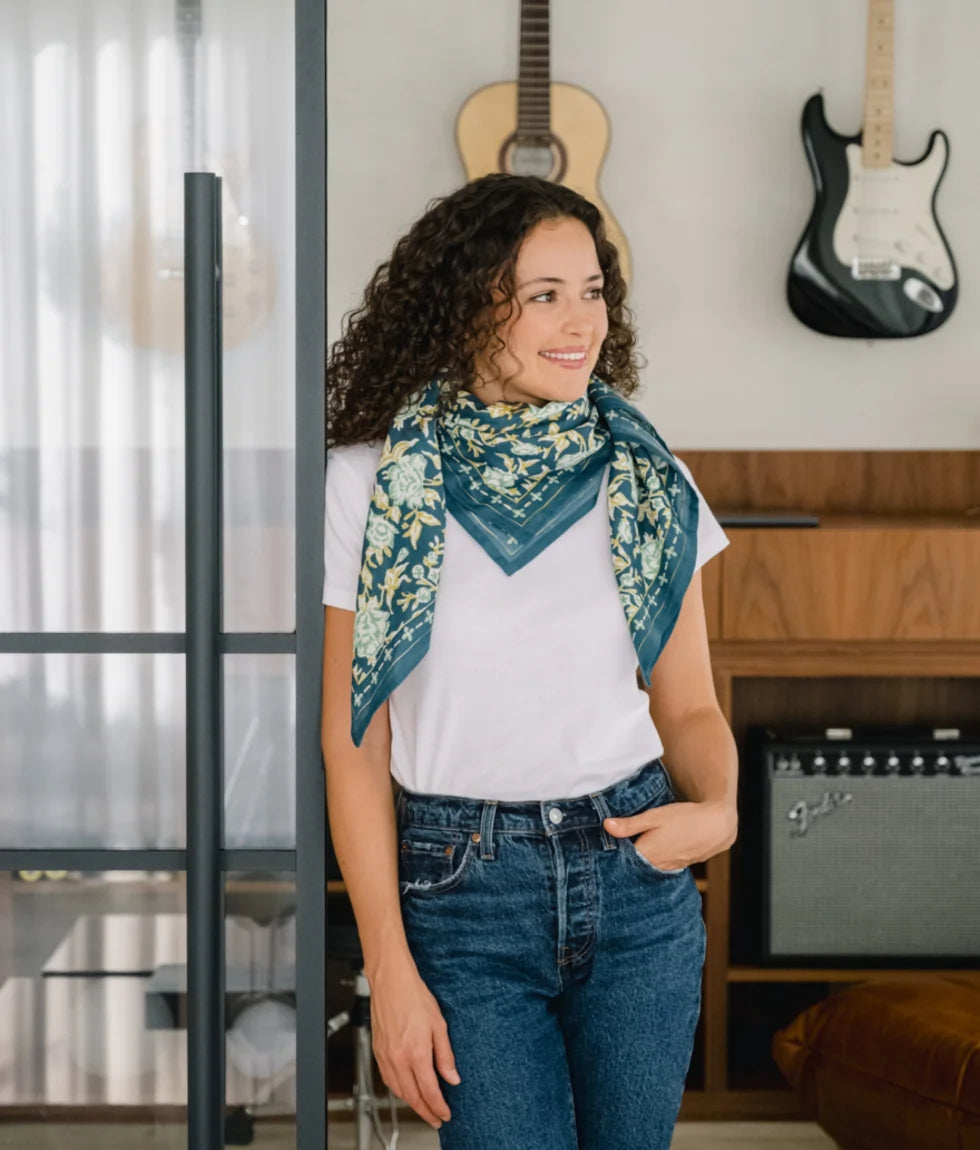 Foulard en coton Bouquet du Matin Lagon