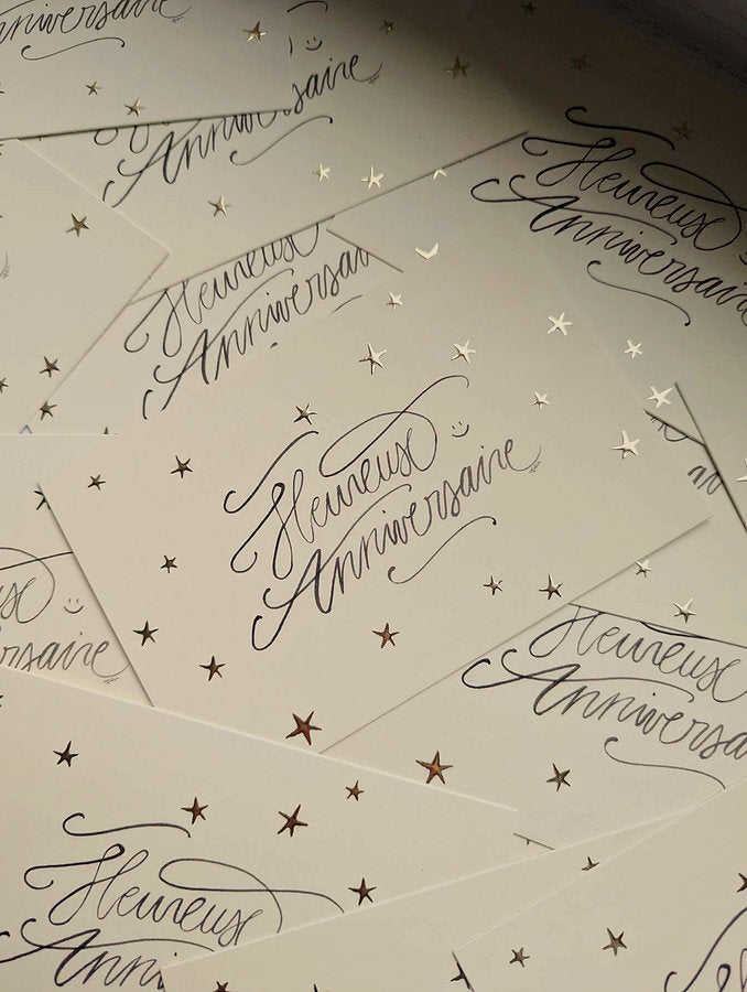 Carte Heureux anniversaire étoiles or