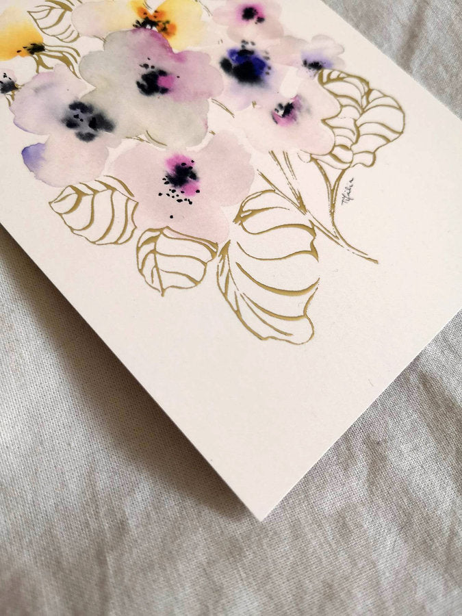 Carte avec dorure Primevères