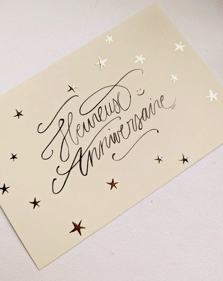 Carte Heureux anniversaire étoiles or