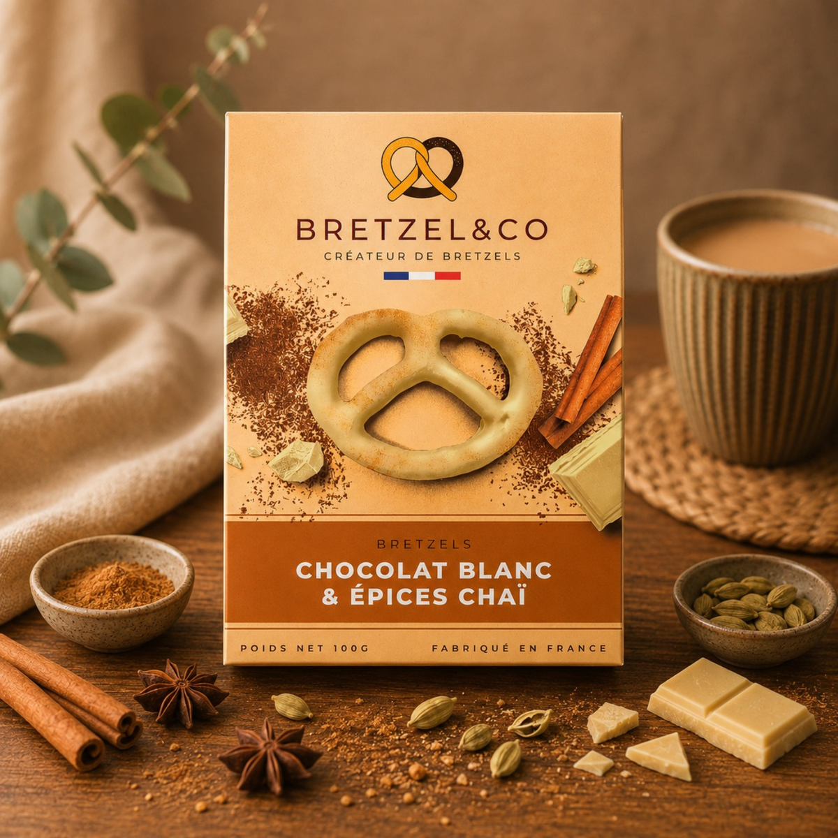 Bretzels - Chocolat blanc & épices chaï